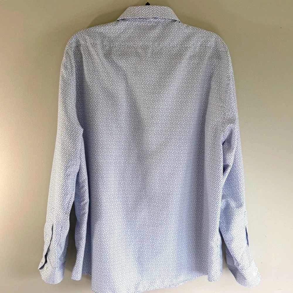 Calabrum London Mens XXL Modern Fit Dress Shirt Blue‎ White Micro Print Business
